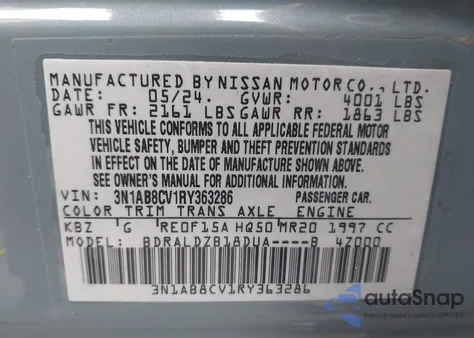 2024 Nissan Sentra Sv Xtronic Cvt from USA, damaged, VIN 3N1AB8CV1RY363286